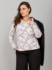 Лонгслив ЛНкл-080/бежевый-абстракциялинии