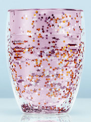 Стакан с двойными стенками со звездочками внутри Stardust розовый, стеклянный Glaffe, 350 мл