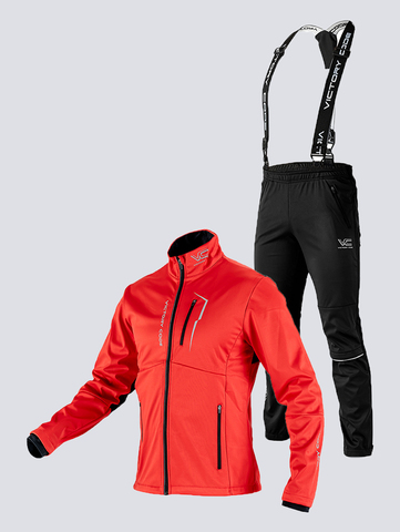 Утеплённый лыжный костюм 905 Victory Code Extreme Active Red с лямками мужской