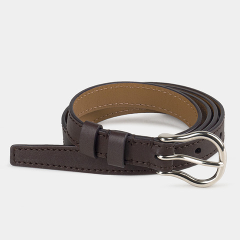 Женский ремень 20 мм из кожи теленка, темно-коричневого цвета