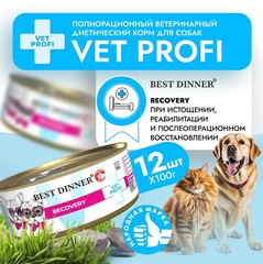 Влажный корм консервы для собак и кошек Best Dinner Vet Profi Recovery 0,1кг (диета восстановления в послеоперационный период). 12 упаковок