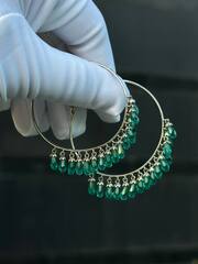 168/009 - Серьги-кольца(конго) Drop из серебра с подвесками в огранке бриолет, цвета морской волны