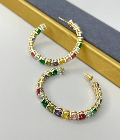 Серьги-конго в лимонной позолоте с разноцветными вставками