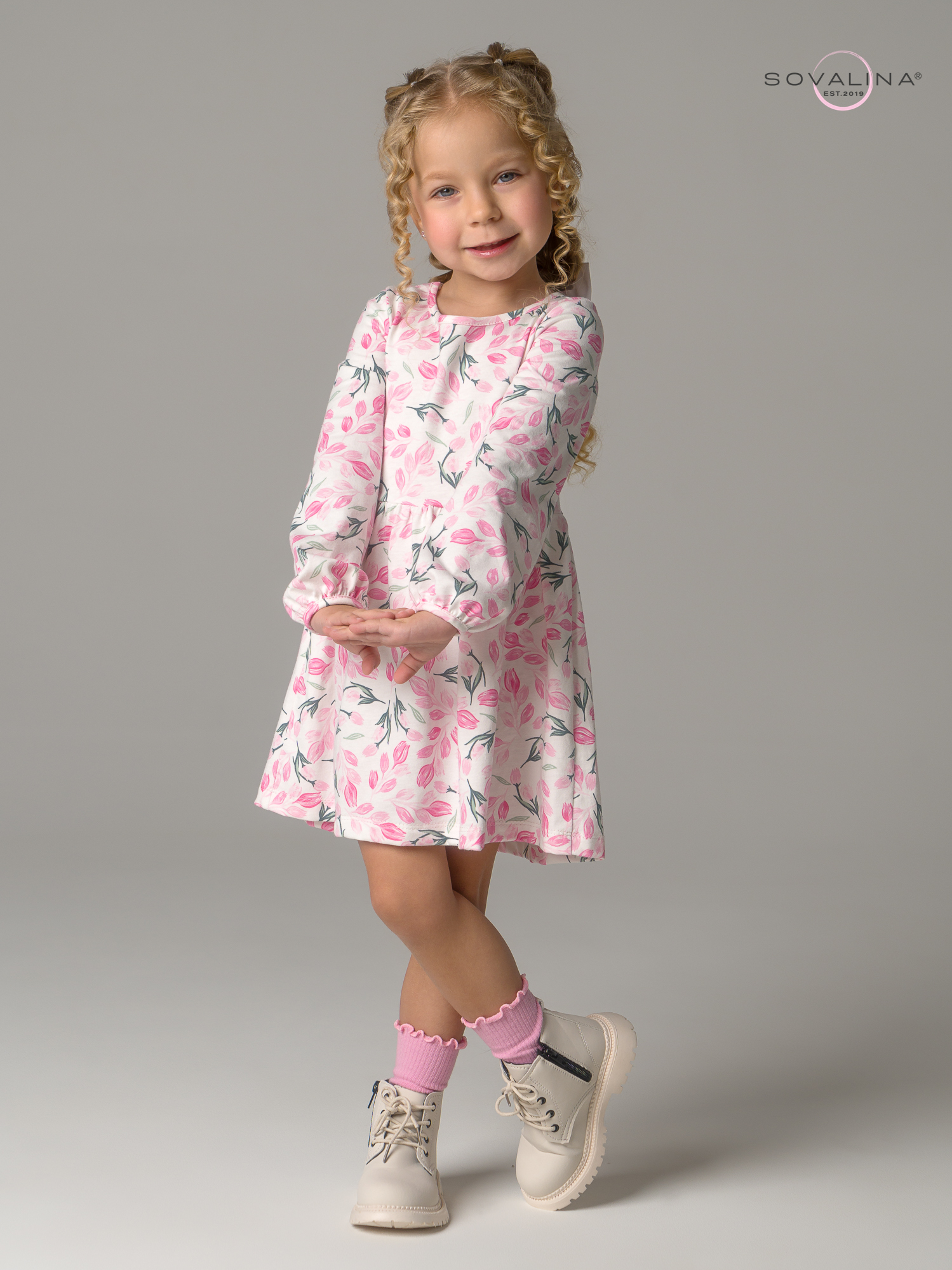 Платье Моана розовые тюльпанчики