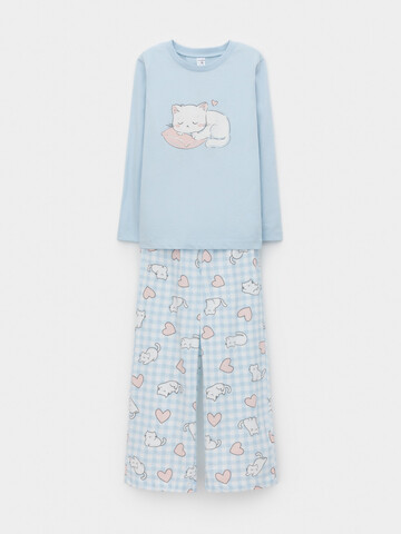 пижама  для девочки  К 1623/голубое стекло,кошки на пикнике
