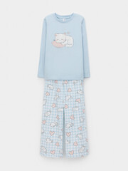 пижама  для девочки  К 1623/голубое стекло,кошки на пикнике