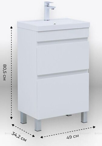 Aquanet 345793 Тумба с раковиной Нота new 50 напольная 2 ящ. цв.белый глянец (345793)