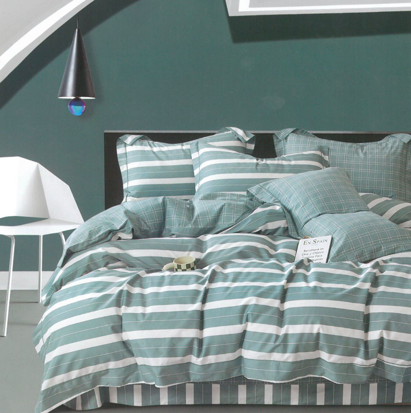 Комплект Семейный (2 пододеяльника) 100% Хлопок Сатин Зеленый Линейка