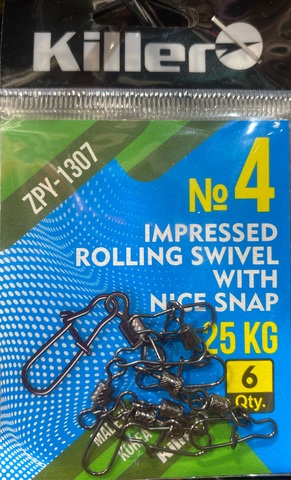 Карабин с вертлюгом Killer Impressed Rolling Swivel №4, арт1307