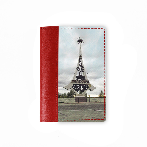 Обложка на паспорт комбинированная "Город Салехард", красная.