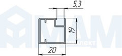 Профиль рамочный узкий, 19х20х19 мм, черный, L-3000 (анод)