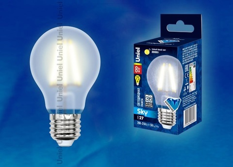 Uniel Лампа LED-A60-8W/WW/E27/FR Sky (теплый свет)