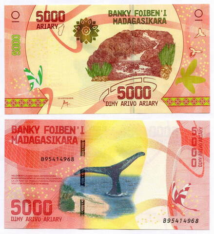 Банкнота Мадагаскар 5000 ариари 2017 год B95414968. UNC
