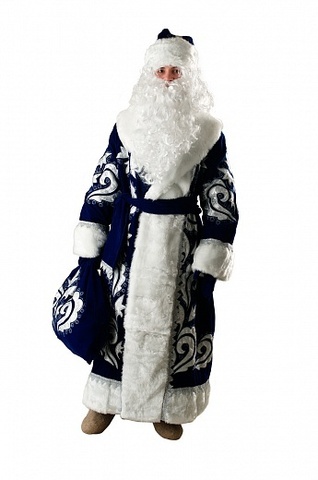 Костюм Деда Мороза из синего бархата с вышивкой