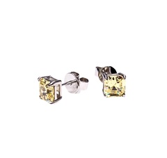 56470- Серьги-гвоздики из серебра с желтыми цирконами огранки ашер (5 мм маленькие)
