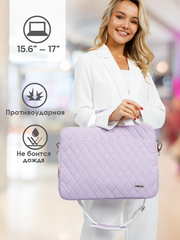 Сумка для ноутбука 15,6" и 17" с ремнем на плечо и большим карманом спереди (Стеганый фиолетовый)