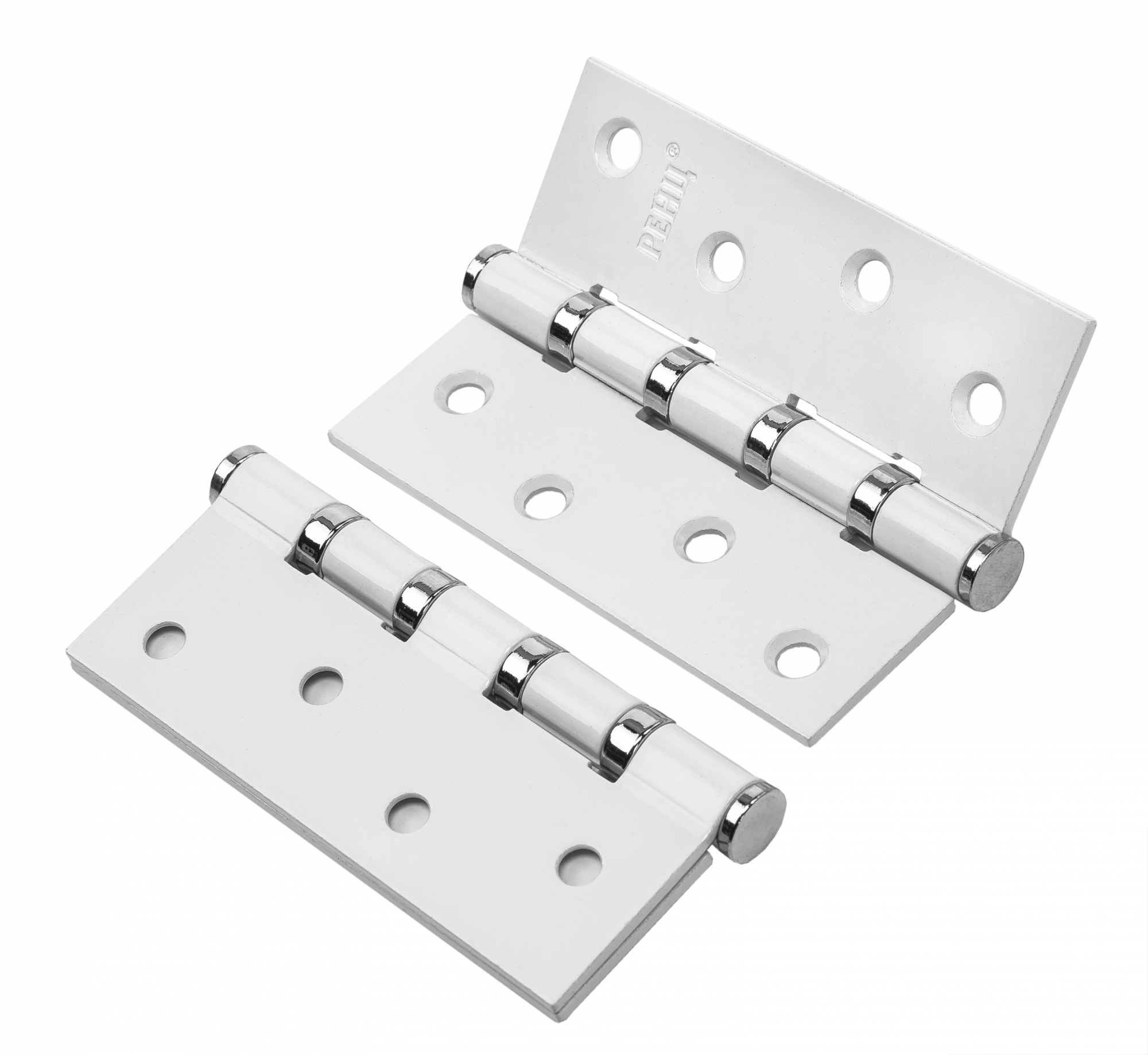 Петли (комплект) врезная универсальная без колпачка Ренц IN100-4BB FH SW/CP (2шт), цвет супер белый/хром (гарантия - 12 месяцев)