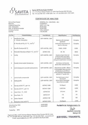 Вазелиновое масло Индия пищевая добавка Е905e канистра 193л.