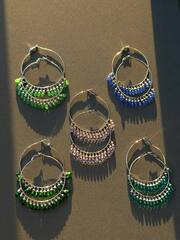 168/009 - Серьги-кольца(конго) Drop из серебра с подвесками в огранке бриолет, цвета морской волны