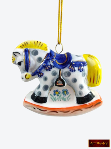 Елочная игрушка Лошадка сине-желтая