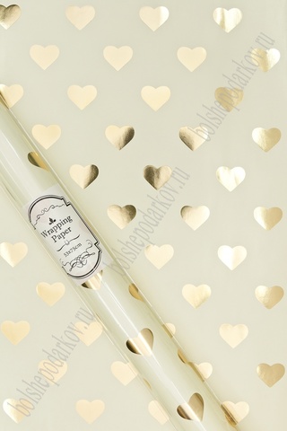 Упаковочная бумага, Золотые сердца, №29, 0,5*0,7 м, 1 лист