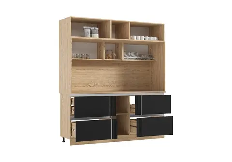 МДФ Кухня Карина Центральная секция 2000 (Пластер Блэк, сонома)