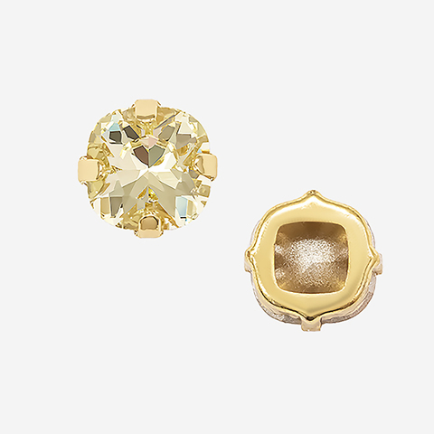 Кристалл Кушон (Сushion) в цапах, оттенок "Лимонад"/"Jonquel", 9,2мм, позолота