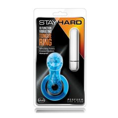 Голубое эрекционное виброкольцо 10 Function Vibrating Tongue Ring - 