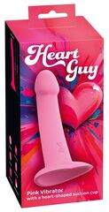 Розовый вибростимулятор на присоске Heart Guy - 19 см. - 