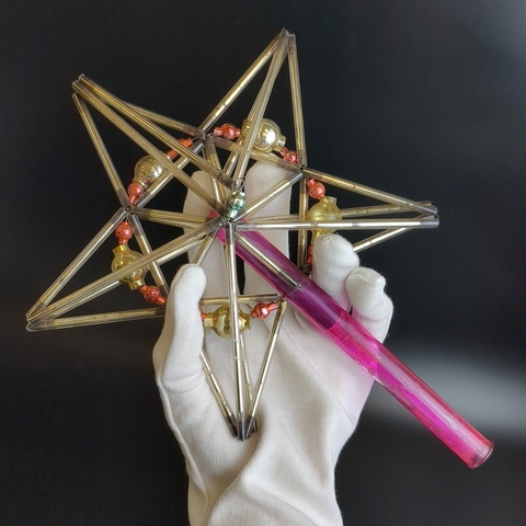 Пика, верхушка звезда на ёлку, стеклярус, 26 см, стекло, винтаж СССР 1950-1980 гг