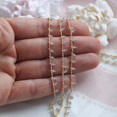 Цепочка с подвесками из цирконов, голубые, 2 мм, позолота, 32 см, А622-1 (32см)