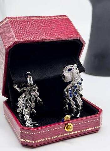 Серьги PANTHERE длинные с сапфировыми циркониями в стиле CARTIER