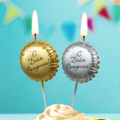 Свеча, Круг, Воздушный шарик «С днем рождения», на шпажке, МИКС, 1,1 см, 1 шт. (выбор цвета не предоставляется)