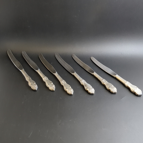 Набор из 6 столовых ножей "Серебряная роза", мНЦ (медь-никель-цинк), Кольчугинский завод цветных металлов, СССР, 1970-1990 гг.