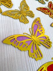 Наклейки Бабочки, Бумага вырубка, 3D, разноцветные/золото, 12 шт. / 8,5см*5см - 4шт., 10,5см*6,5см. - 4шт., 12,5см*7,5см - 4шт