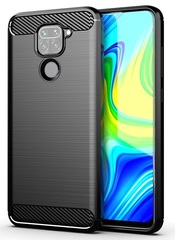 Мягкий защитный чехол черного цвета на Xiaomi Redmi Note 9, серия Carbon от Caseport