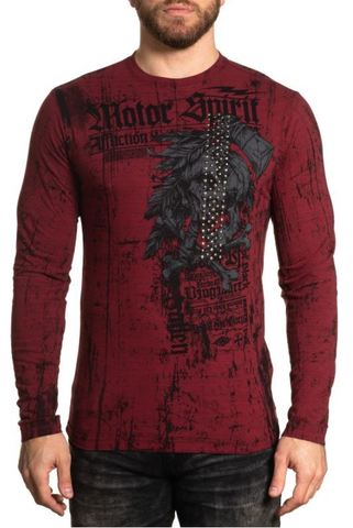 Affliction | Мужская футболка лонгслив MORTAL COILL A23125 перед на модели