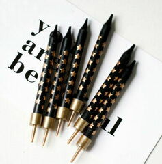 Свечи в торт «Золотые звезды, черные», 6 шт, 6 см