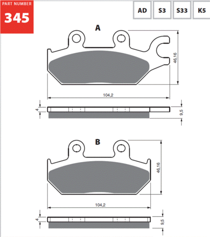 Тормозные колодки дисковые 345 K5