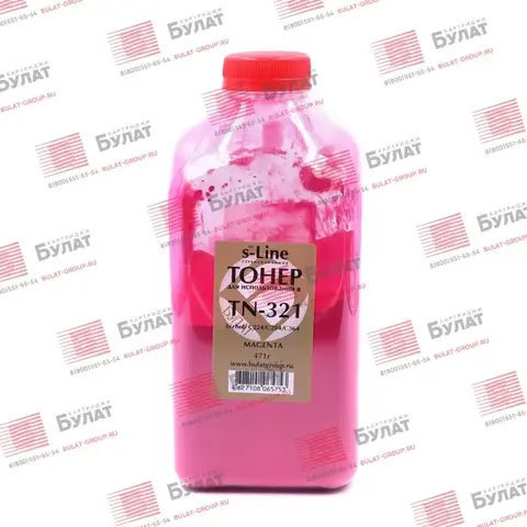Тонер с девелопером БУЛАТ s-Line TN-321 для Konica Minolta bizhub C224, C284, C364e (Пурпурный, банка 482 г)