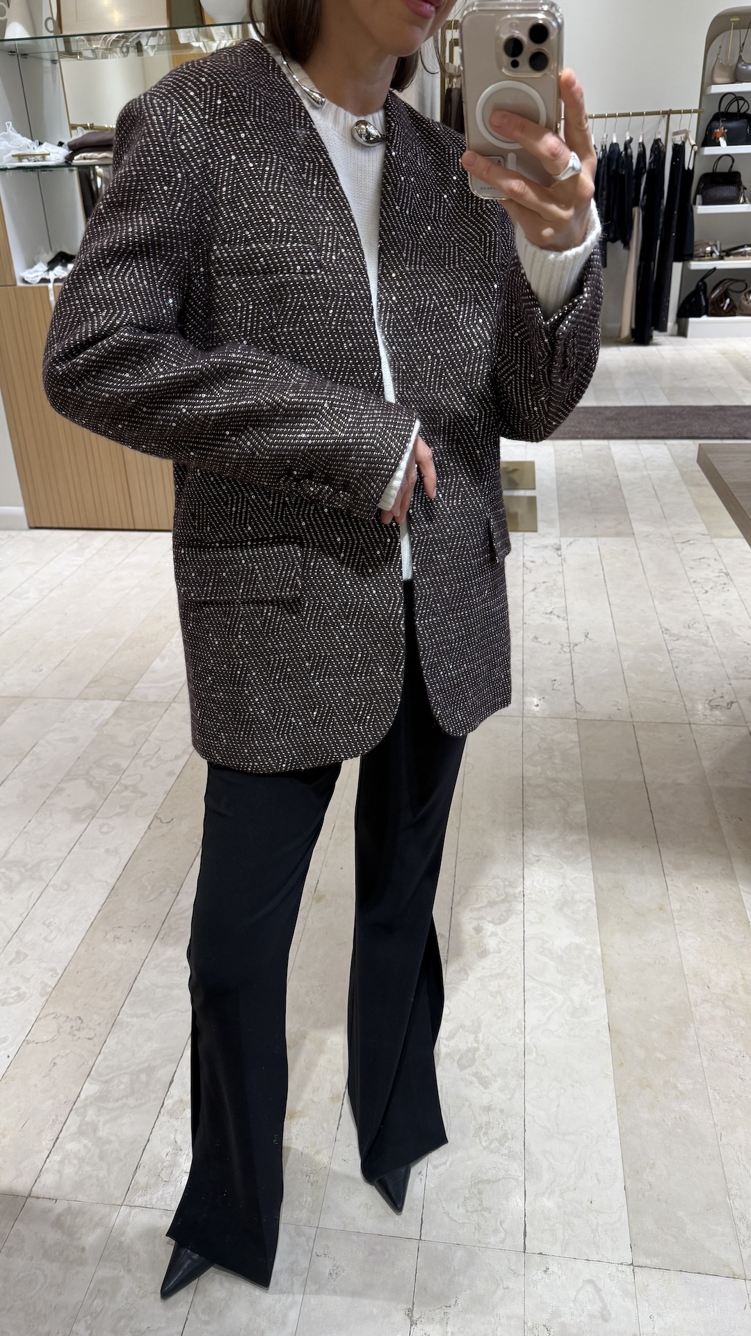 Блейзер oversize из смесовой шерсти и мини пайетками