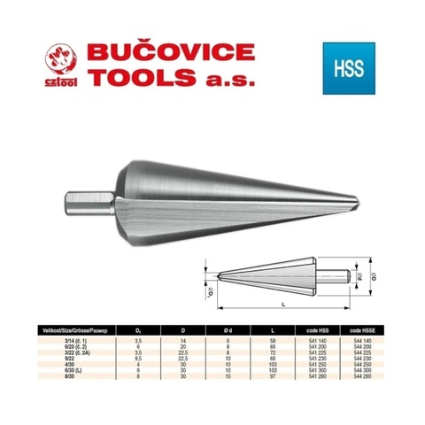 Сверло конусное 3,5-14мм L58мм S=6мм HSS Bucovice(CzTool) 541140