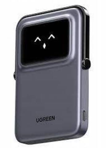 Беспроводная зарядка портативная UGREEN PB764 (45329) UNO 10000 Qi2 Mini Magnetic Wireless Robot 20W с держателем, серый
