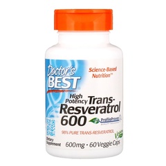 Doctor's Best, высокоэффективный трансресвератрол, 600 мг, 60 растительных капсул