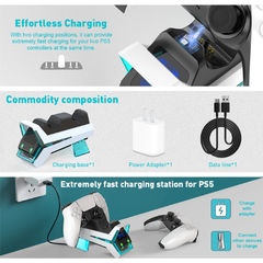 Зарядная станция для 2-х контроллеров DualSense PS5 с подсветкой и быстрой зарядкой