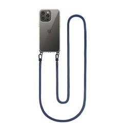 Противоударный прозрачный чехол на iPhone 15 Pro Max, толстый шнурок синего цвета