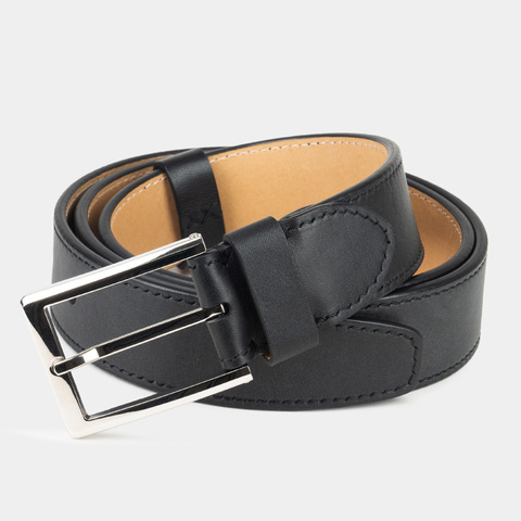 Ремень мужской кожаный из теленка черного цвета в ширина 35мм пряжка Сталь
