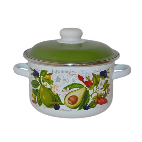 Кастрюля сталь, эмал, 3 л, с крыш, крышка сталь, СтальЭмаль, Авокадо, 6RD181M, белоснежная
