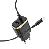 Комплект СЗУ (адаптер USB и Type-C + кабель Type-C на Lightning) Hoco C79A с быстрой зарядки (QC+PD) (Черный) Сетевое зарядное устройство