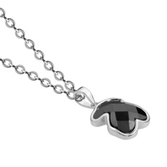 Латунная цепочка с Подвеской "Мишка из чёрной керамики", silver